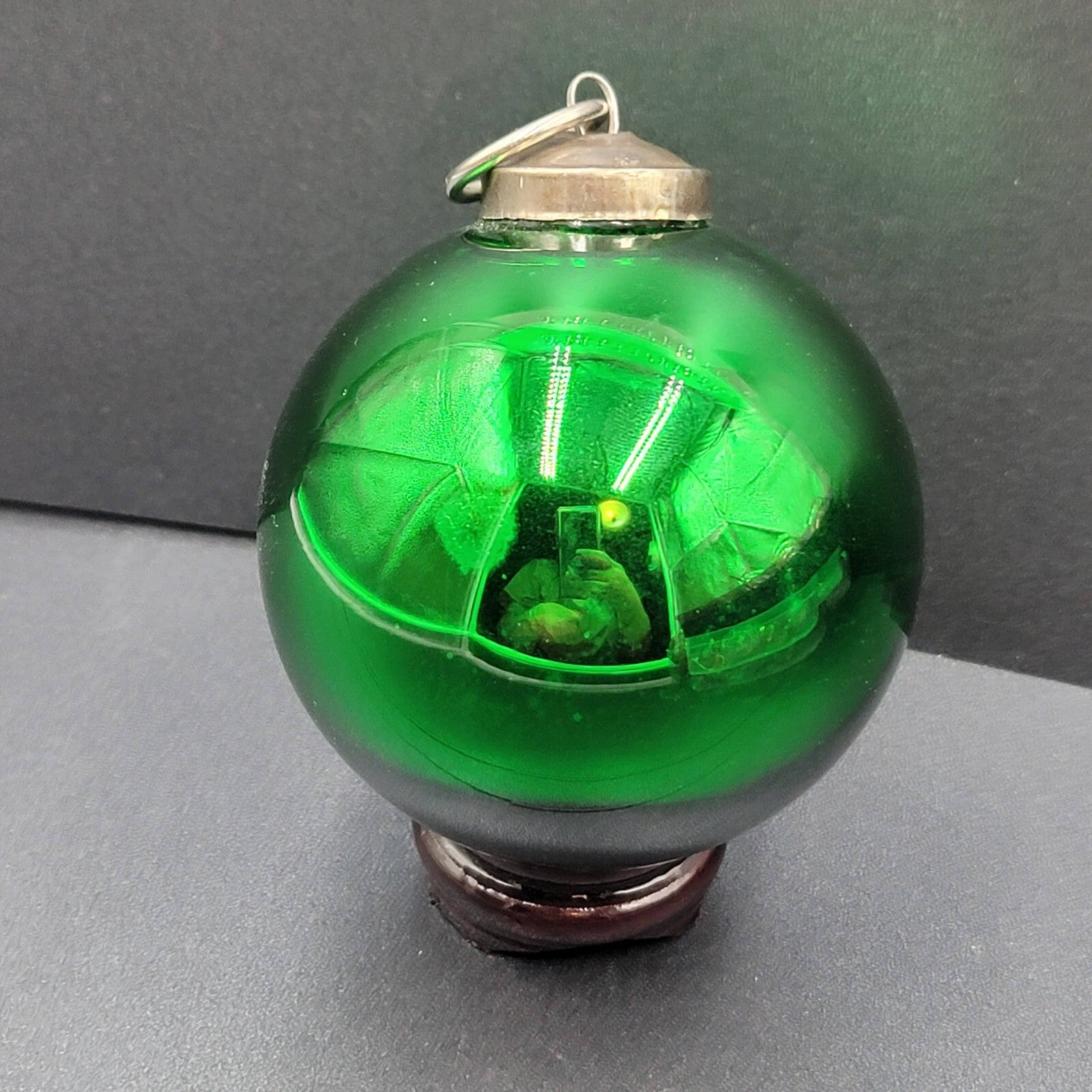 Vintage Glass Kugel Style Solid Green Christmas Tree Ornament 2.5"
