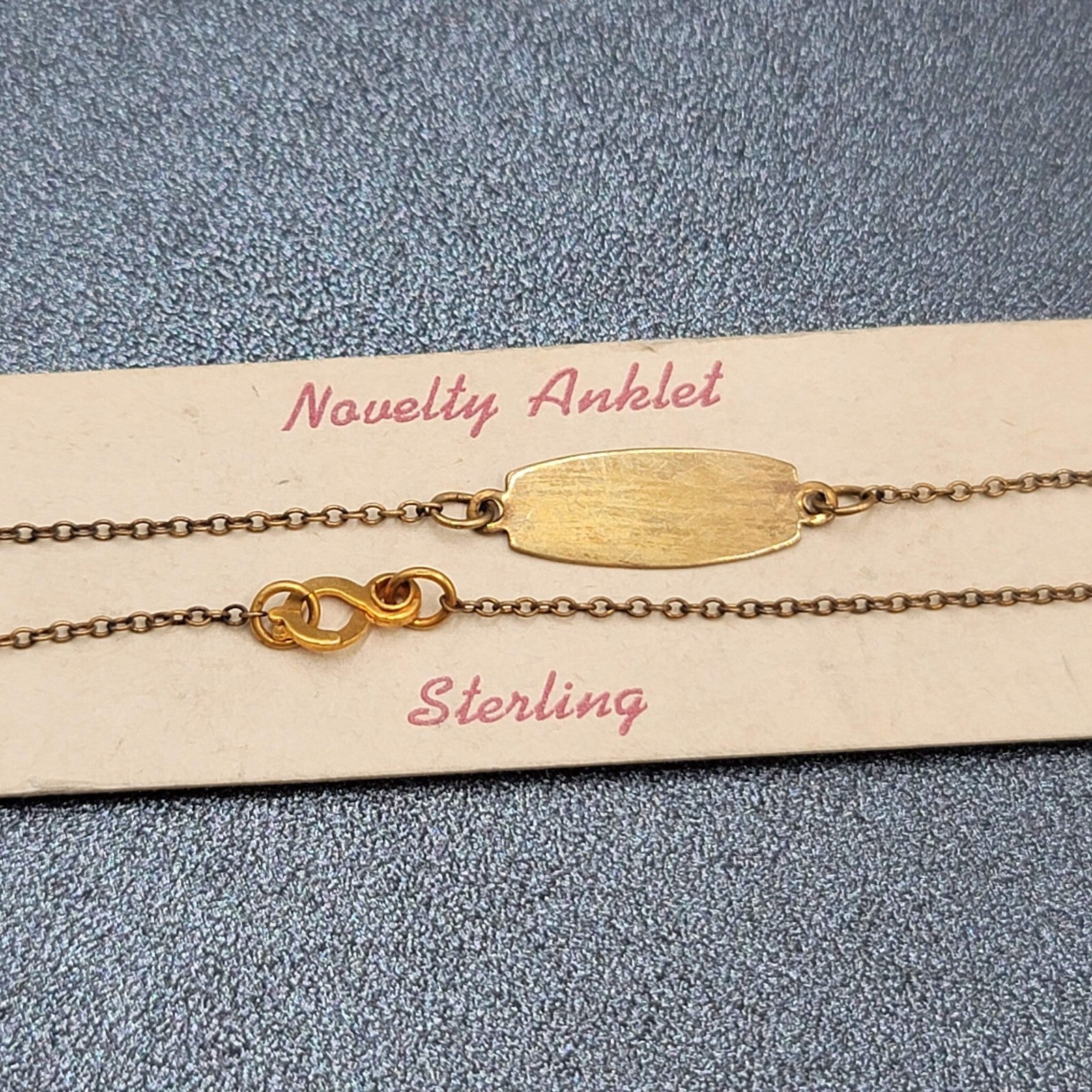Vintage Sterling Silver Anklet Ankle Bracelet ID tag Gold Plating is worn NOS