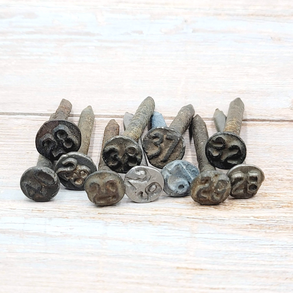 Vintage Railroad Date Nail Lot of 11 Salvage Reclaimed Round Head Shaft