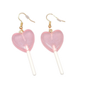 Heart Lollipop Dangle Pierced Earrings Resin Gold Hook Candy 1.75"