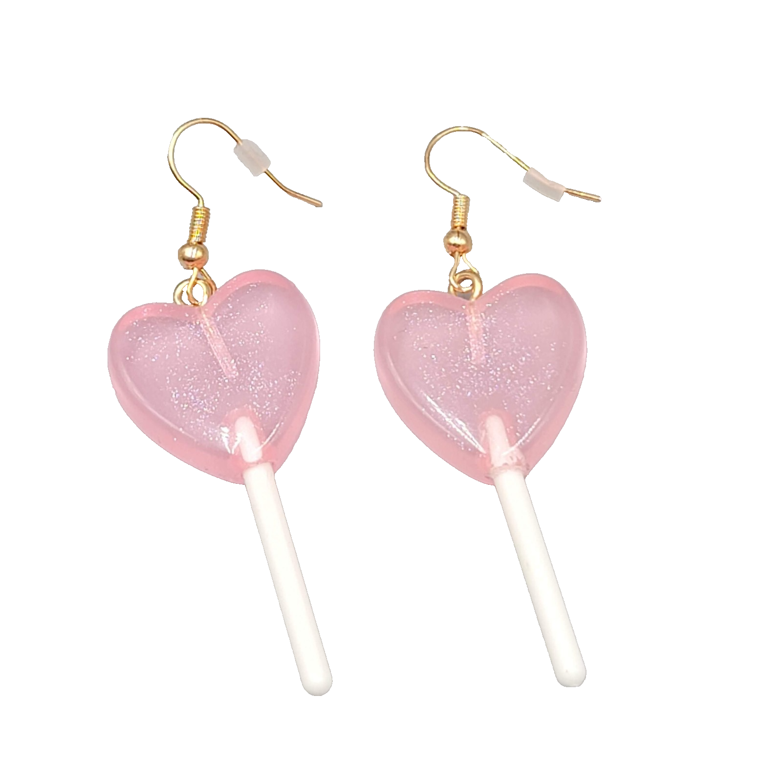 Heart Lollipop Dangle Pierced Earrings Resin Gold Hook Candy 1.75"