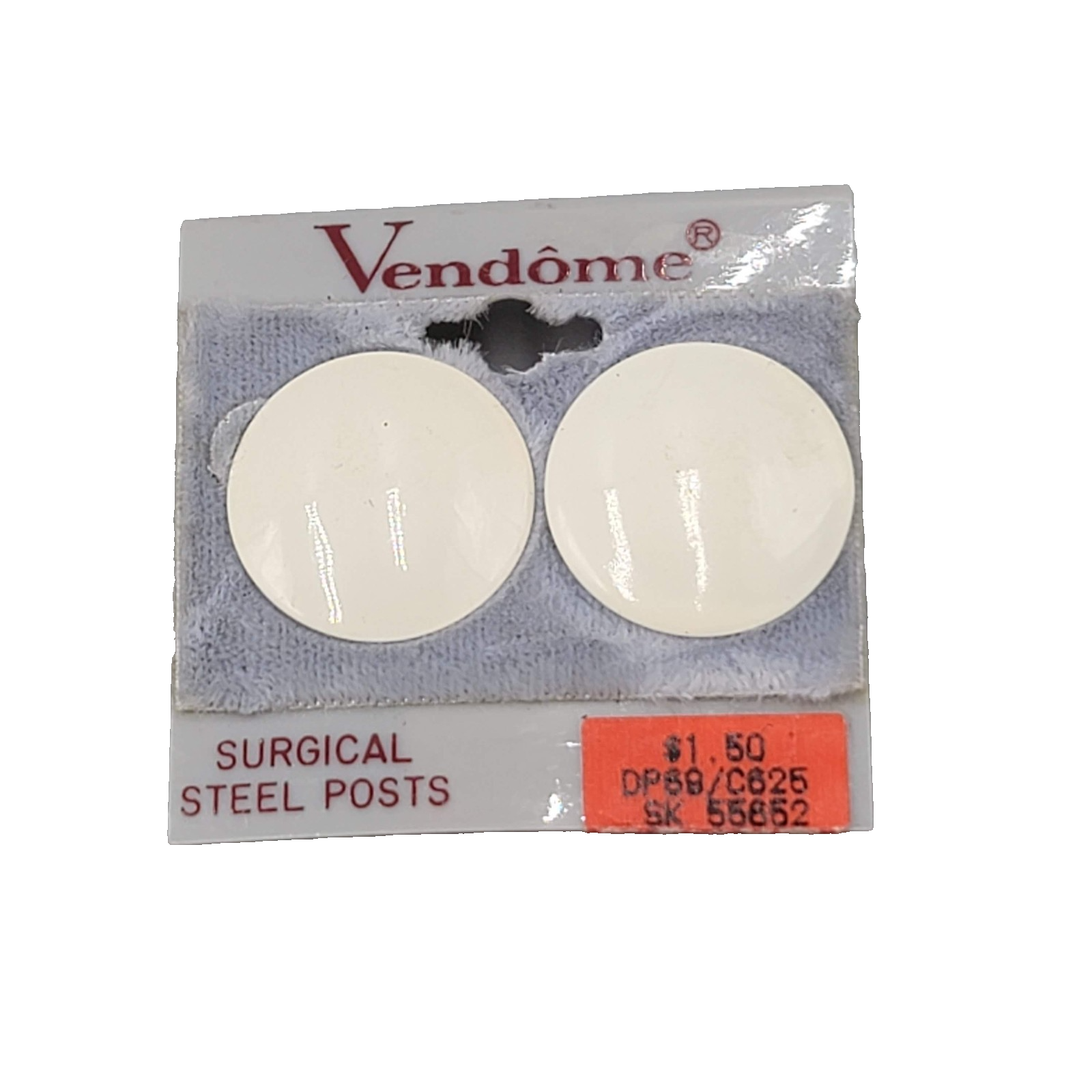 Vintage Vendome Pierced Earrings NOS NWT White Enamel Round Drop 7/8 in