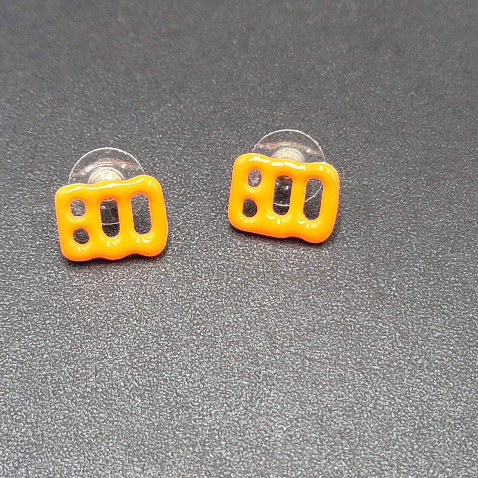Halloween BOO Pierced Earrings Orange Enamel over Metal Studs 5/8"