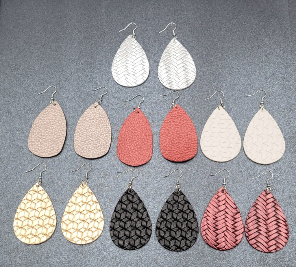 Lot of 7 Pierced Earrings Faux Leather Multicolor Teardrop Dangle