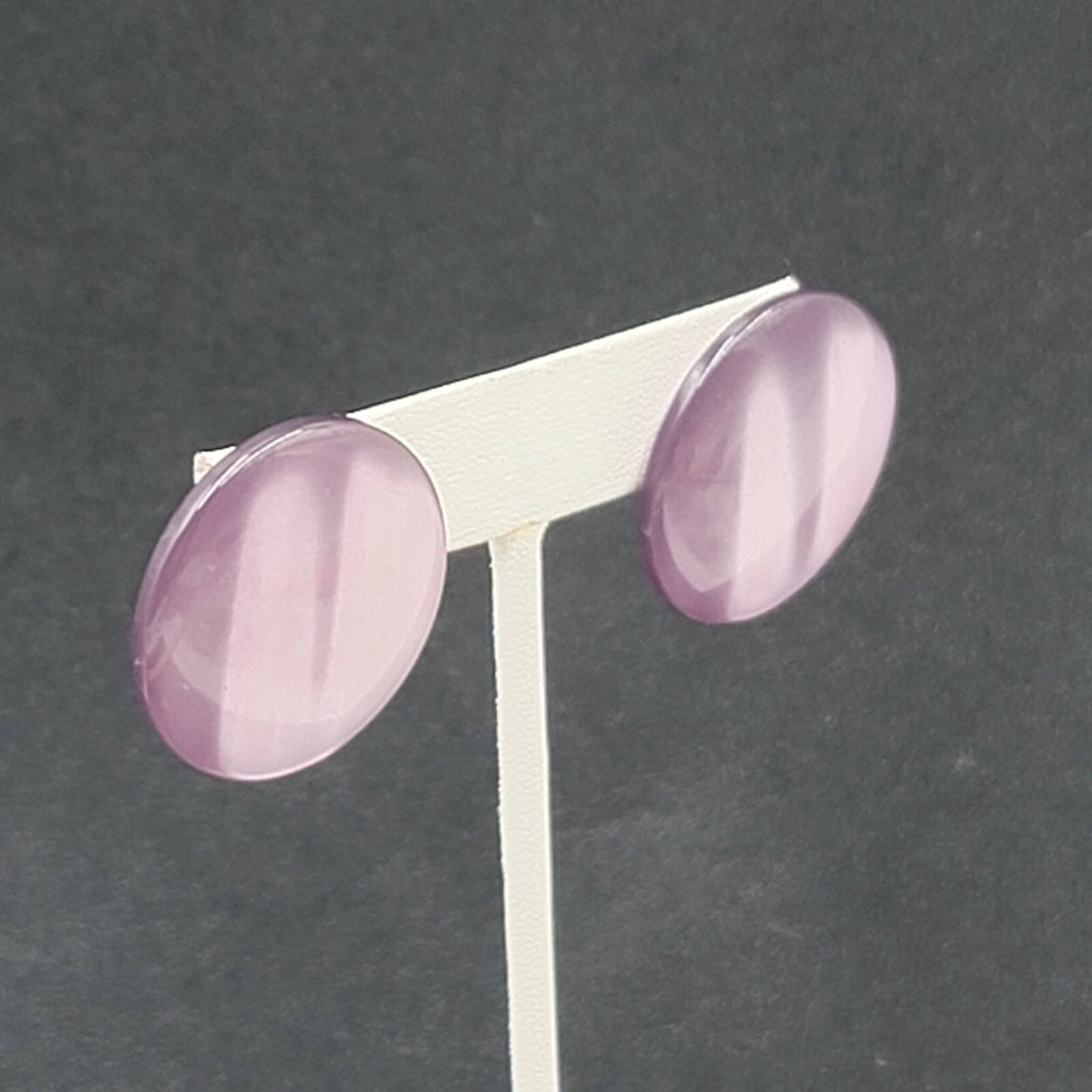 Vintage Pierced Earrings Purple Chatoyant Resin Round Discs 1 1/8"