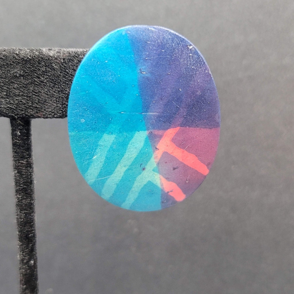 Pierced Earrings Blue Pink Purple Oval Wood Statement 1.25"