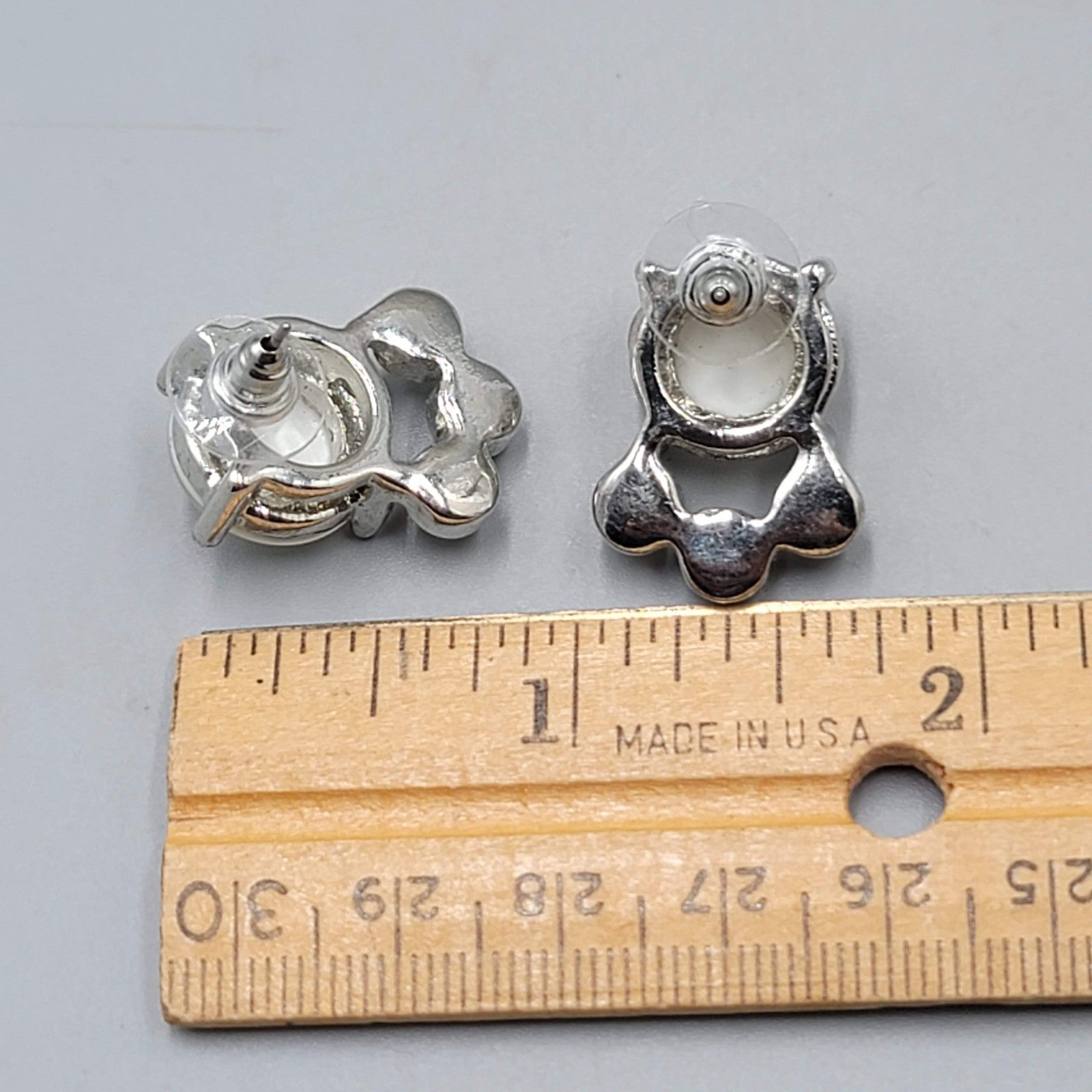 White Moonglow Rhinestone Rhinestone Pierced Earrings Silver tone Drop 3/4 in
