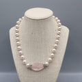 Pink Stone Bead Necklace Faux Pearl Silver tone Toggle Closure 18"