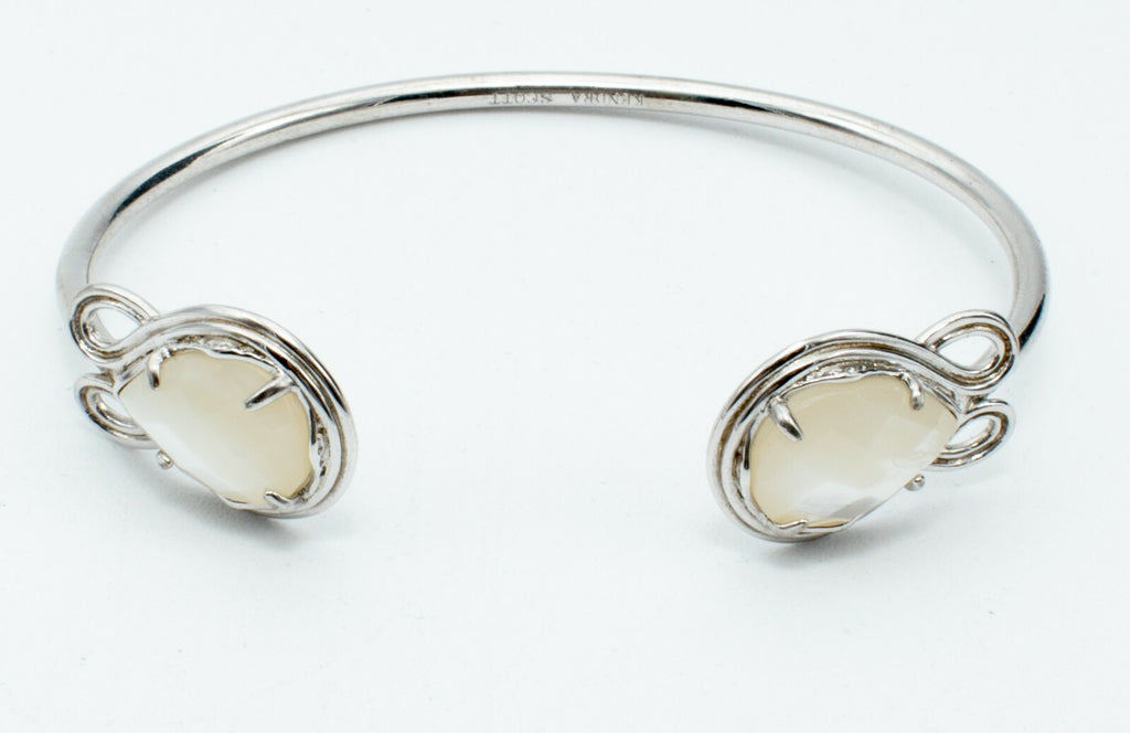 Silver tone Cuff Faceted Mother of Pearl Bracelet Costume 2 3/8" x 1 3/4" NWOT
