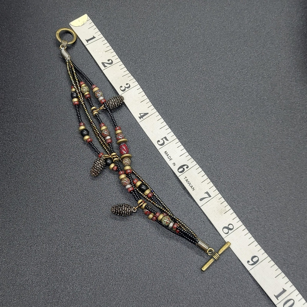 Necklace Bracelet Set Multi Strand Seed Bead Acorn Charms Stone Pendant
