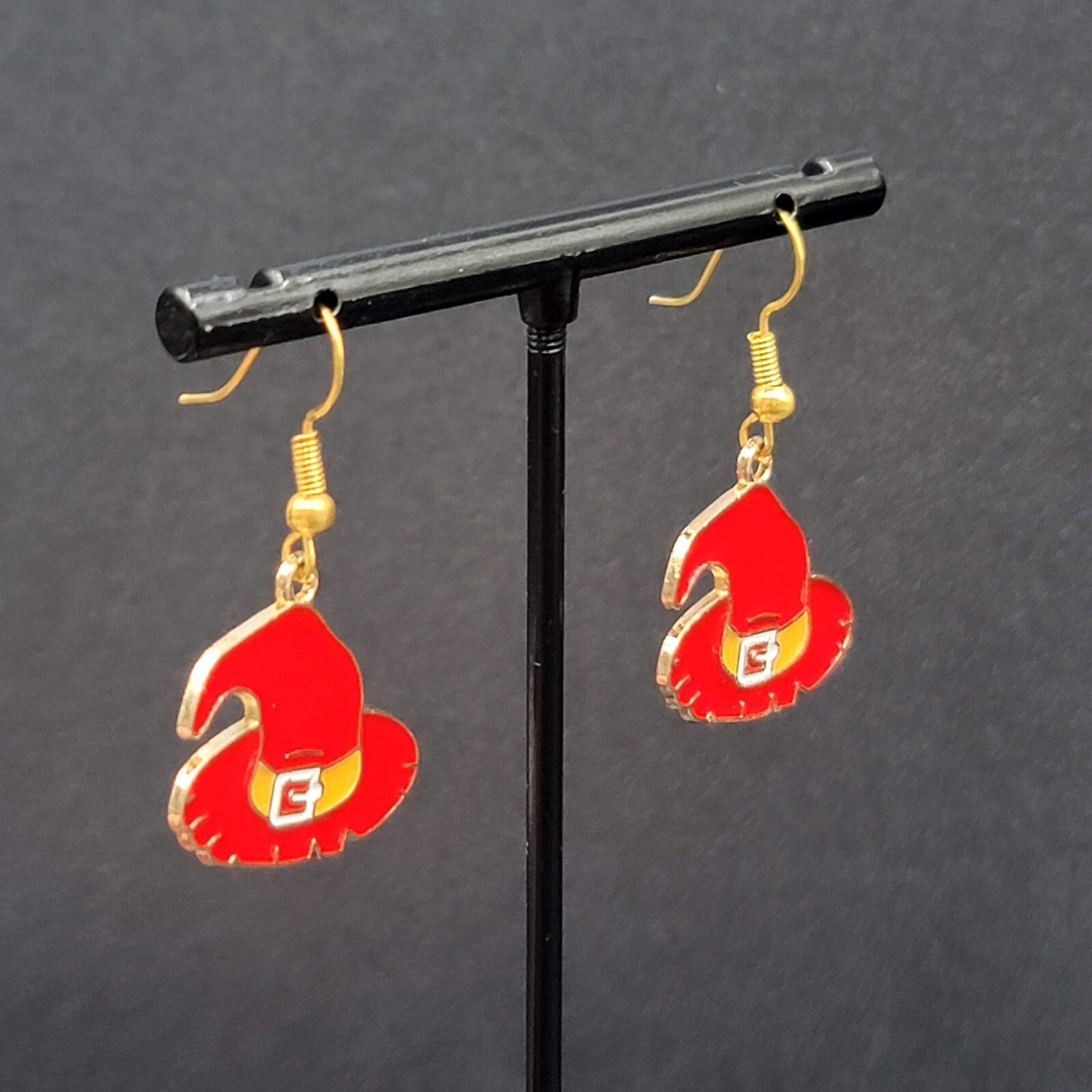 Halloween Pierced Earrings Red Witches Hat Enamel Gold tone Enamel Dangle 7/8