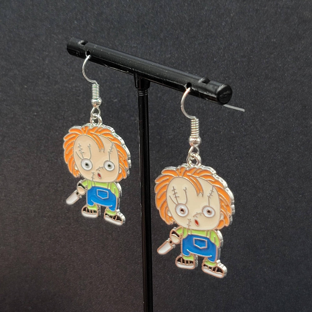 Chuckie Pierced Earrings Enamel Childs Play Horror Movie Dangle 1.25" 
