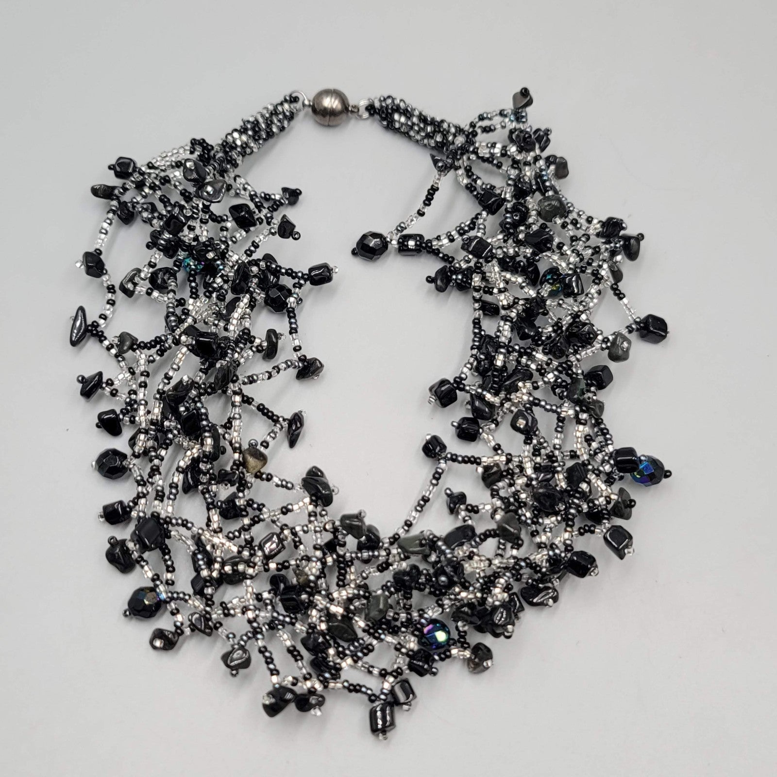 Black Cluster Bead Statement Necklace 18"