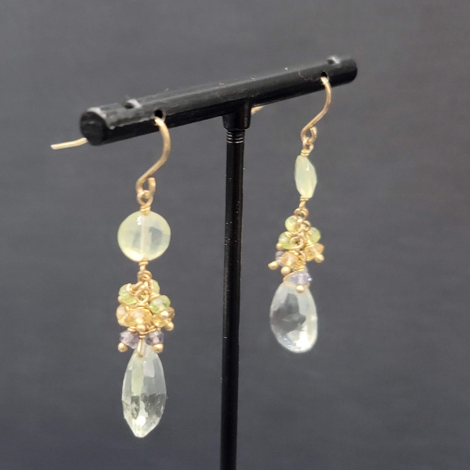 Pierced Earrings Multicolor Crystal Bead Dangle 1.5"
