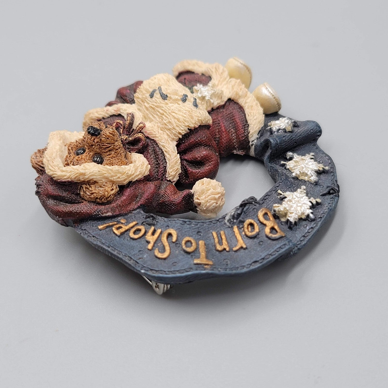 Boyds Bears Born to Shop Christmas Brooch Resin Pin 2.25"