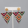 Large Wood Boho Statement Pierced Earrings Multicolor Design Triangle  2.5"