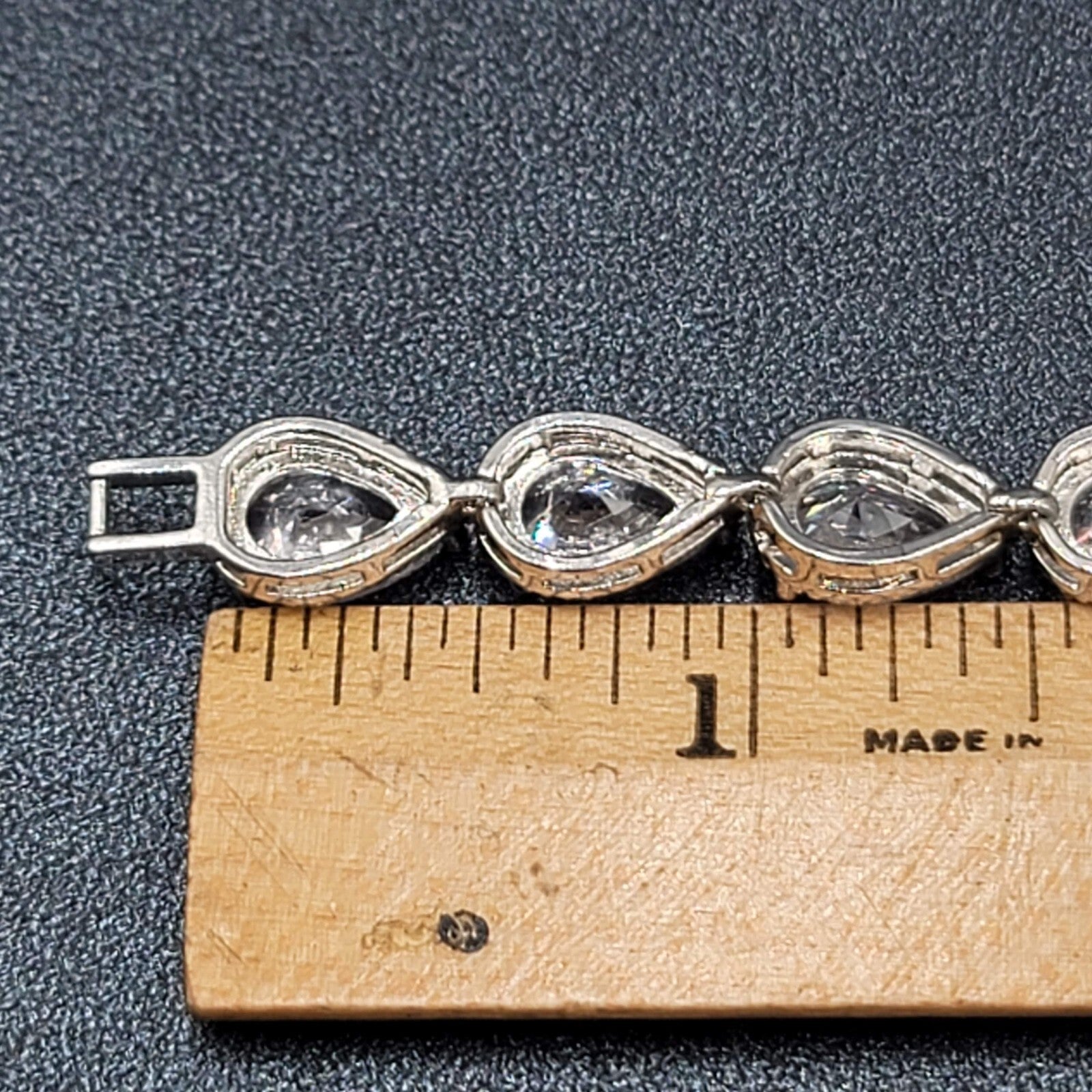 Silver Plated Pear Cut Cubic Zircon Bridal Tennis Bracelet Wedding Jewelry 6.75"