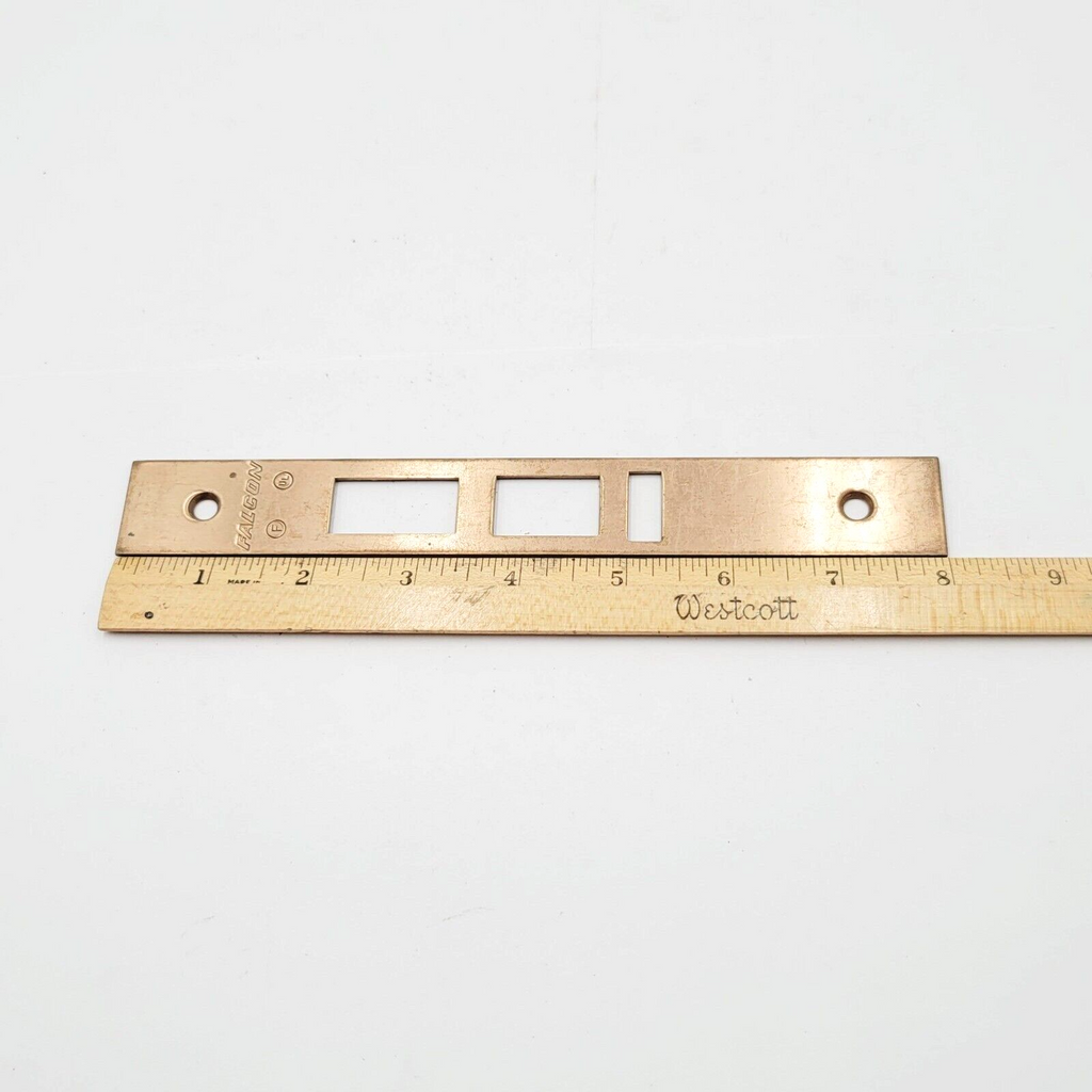Antique Falcon Brass Door Strike Plate Single Only  Mortise 8" x 1" Reclaimed
