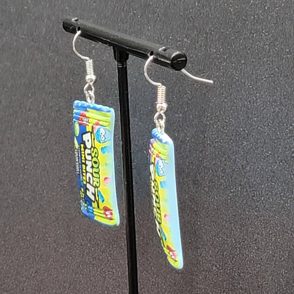 Candy Pierced Earrings Sour Punch Straws Dangle Blue 1.25"