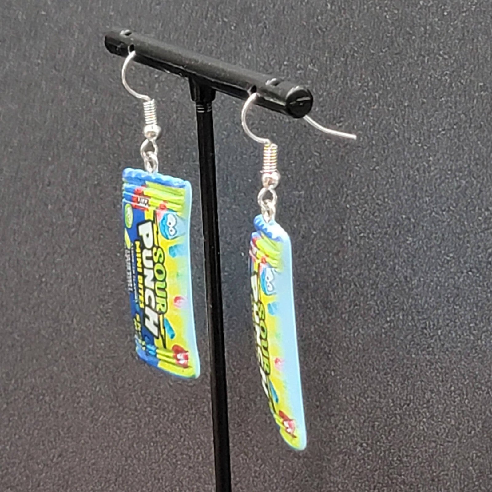 Candy Pierced Earrings Sour Punch Straws Dangle Blue 1.25"