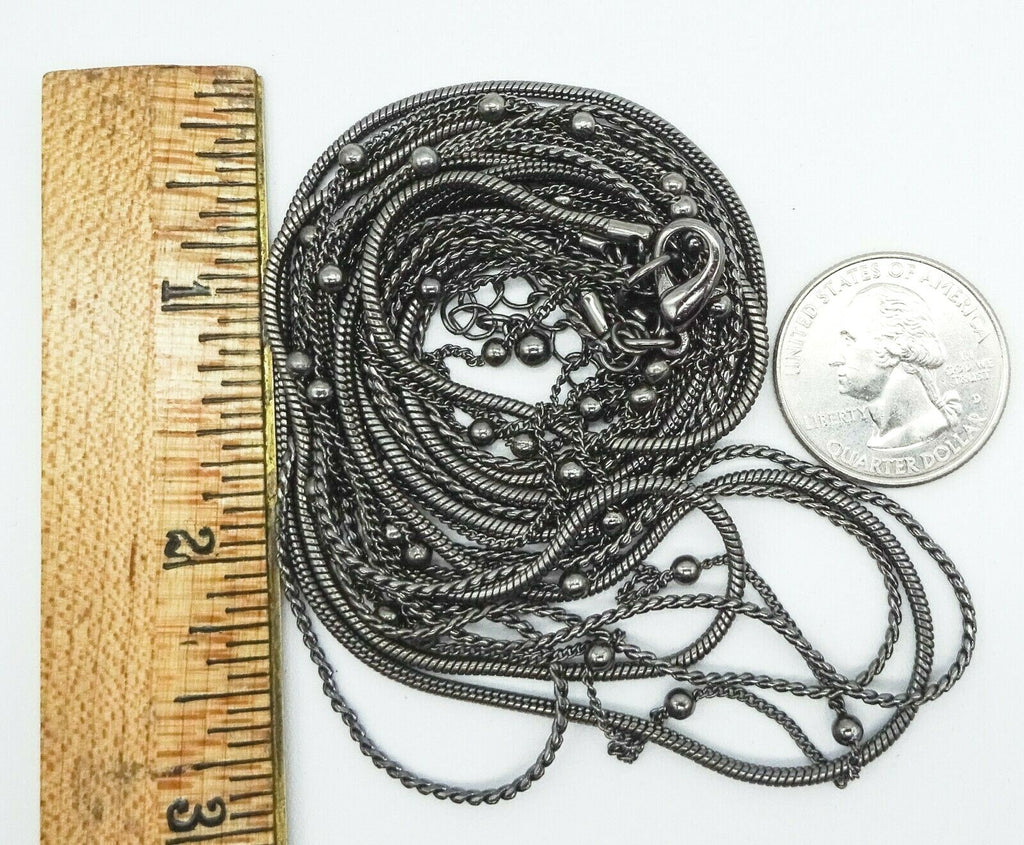 Vintage Necklace 7 Strand Chain Steel Gray Estate Costume Jewelry 18" -20"