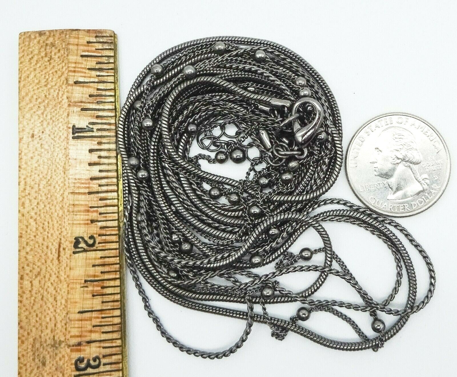 Vintage Necklace 7 Strand Chain Steel Gray Estate Costume Jewelry 18" -20"