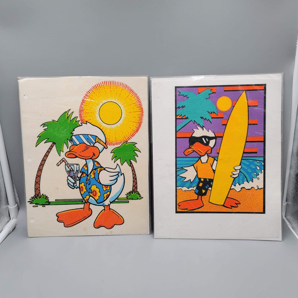Vintage Cartoon Duck Beach Iron On Transfer Lot of 2 Surfboard Sun 1980s
