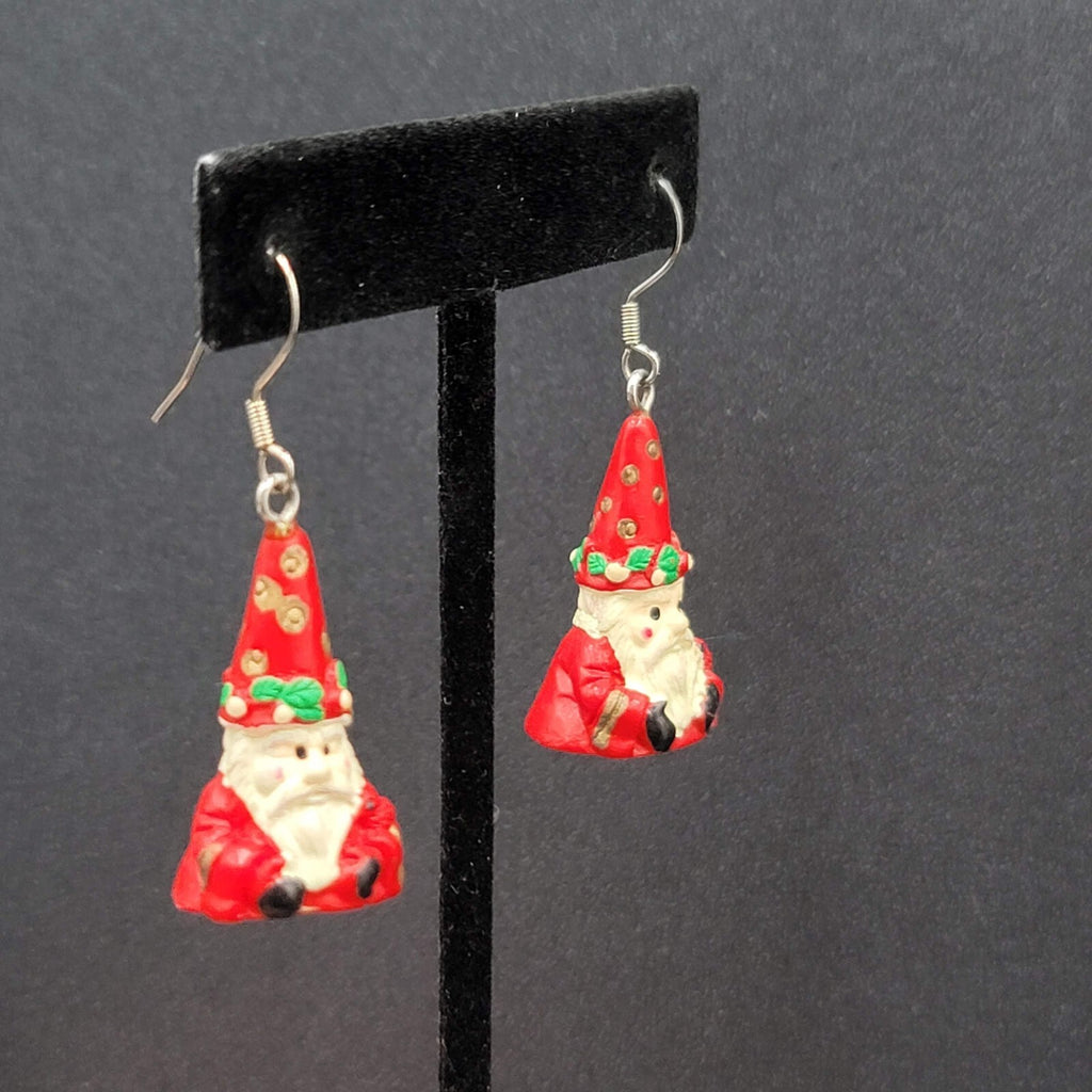 Vintage Santa Claus Pierced Earrings Resin Dangle 1.25"