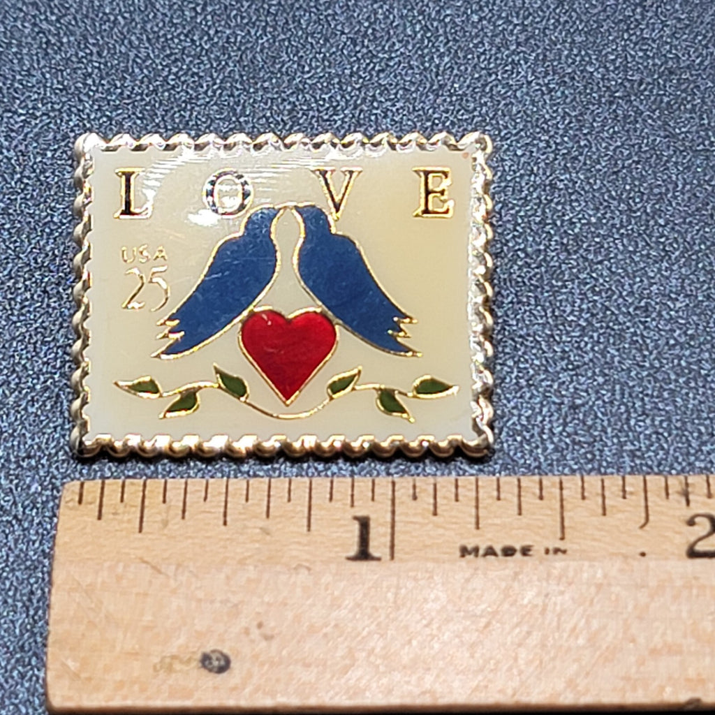 Vintage Love Birds Postage Stamp Lapel Pin 1989 1.25" x 1"