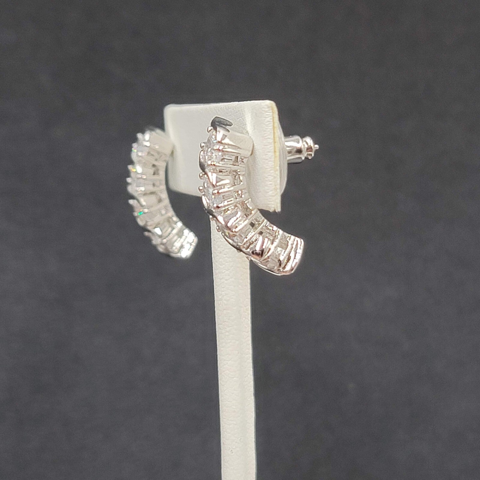 Pierced Earrings Silver Plated Cubic Zirconia Drop 7/8"