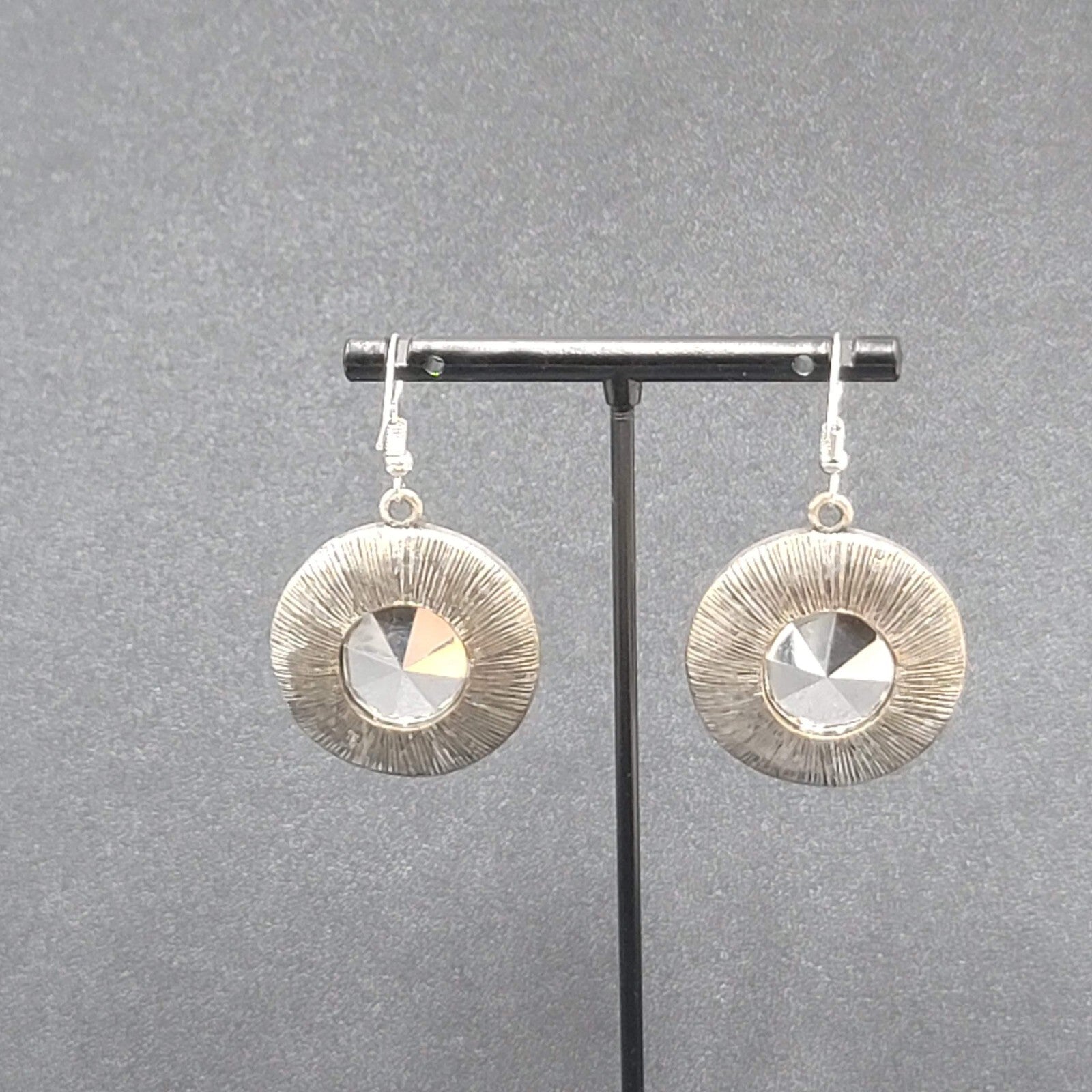 Pierced Earrings Silver tone Faceted Glass Extra Sparkly Dangle 1.25"