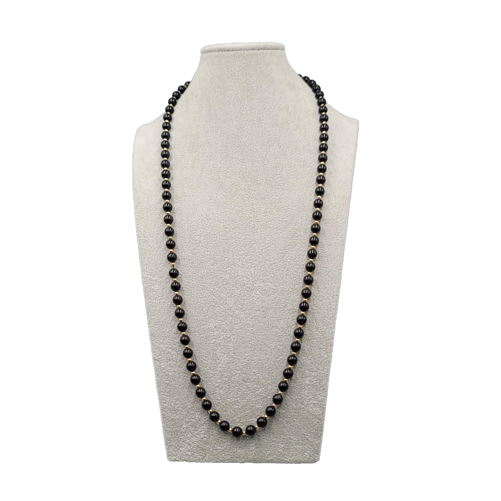 Vintage Monet Necklace Nlack Bead Gold tone Long 28 in