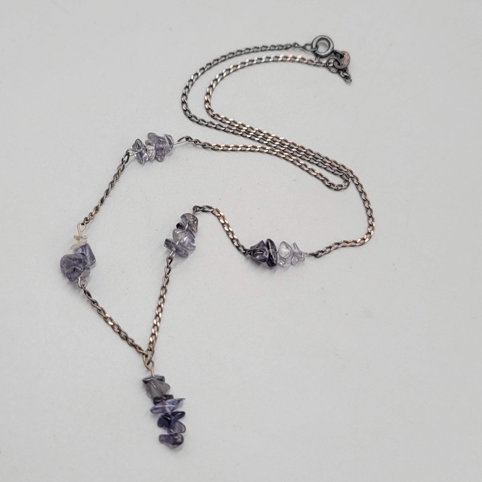Vintage Sterling Silver Necklace Amethyst Bead Dangle Minimalist Fine Jewelry 17