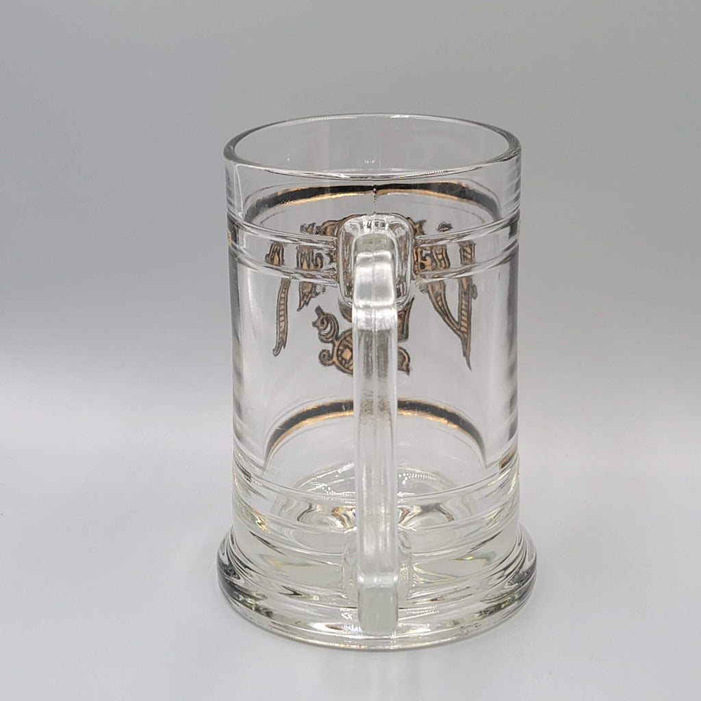 Vintage Glass Beer Mug Five Cent Gold Trim Tavern Barware