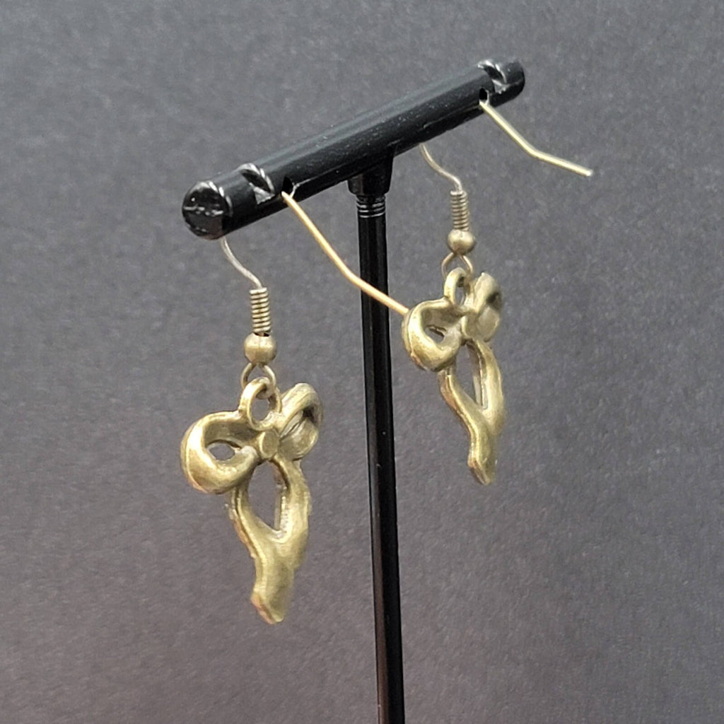 New Bow Pierced Earrings Bronze tone Dangle 7/8"