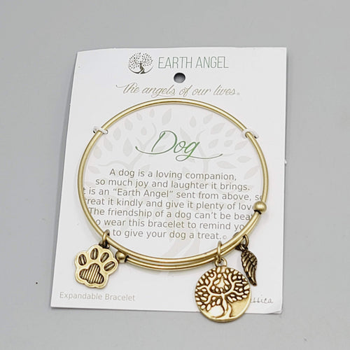Earth Angel DOG Expandable Bracelet Charms Tree Paw Gold tone NWT
