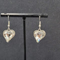 Heart Pierced Earrings Silver tone Faceted Glass Dangle 3/4"
