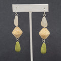 Boho Pierced Earrings Silver tone Acrylic Bead Canvas Dangle 3"
