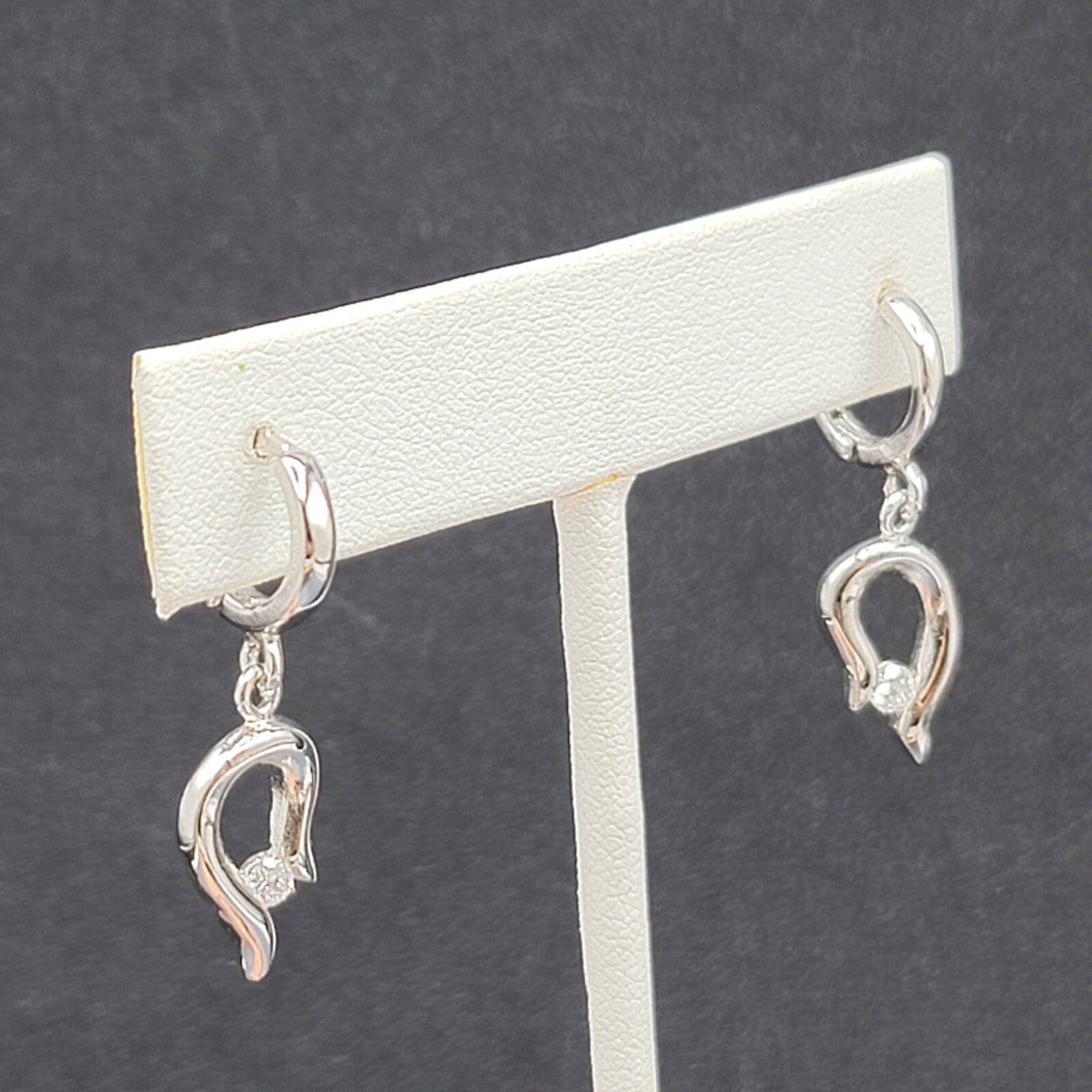 Pierced Earrings Silver tone Crystal Huggie Hoops Dangle 3/4"