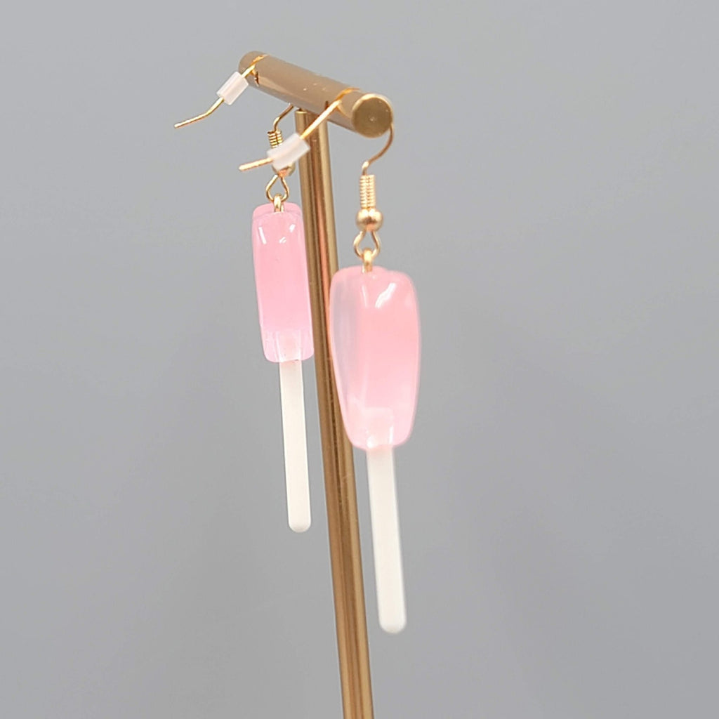 Heart Lollipop Dangle Pierced Earrings Resin Gold Hook Candy 1.75"