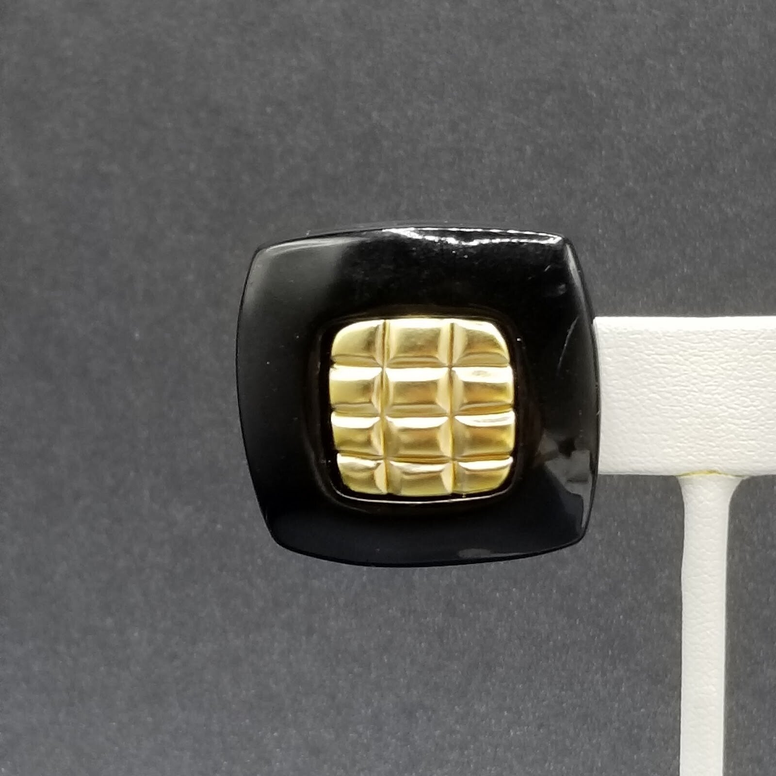Vintage 1980's Pierced Earrings Black and Gold Acrylic Rectangle Stud 1 1/4"