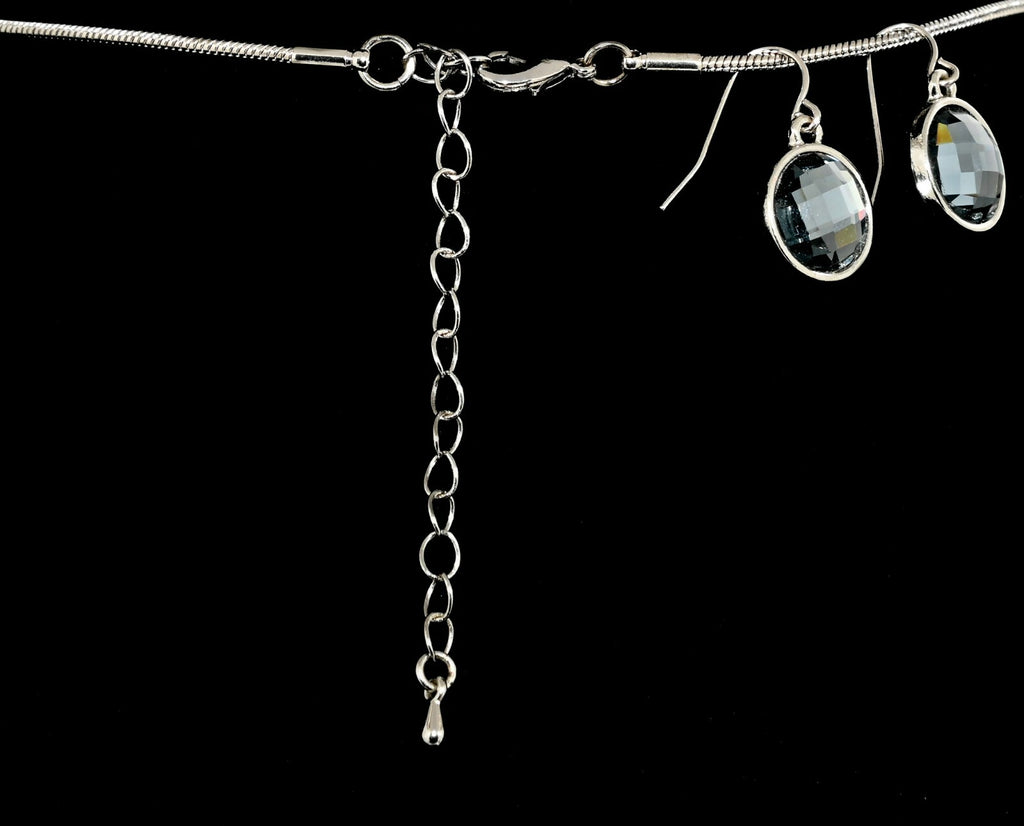 Faceted Glass Statement Necklace Pierced Earring Jewelry Set 19" - 22"