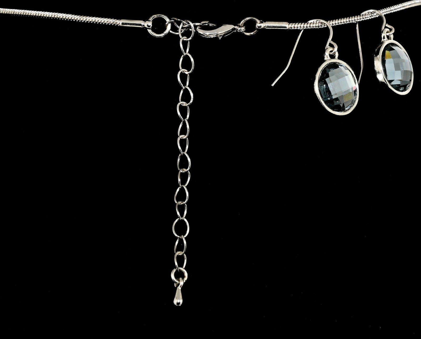 Faceted Glass Statement Necklace Pierced Earring Jewelry Set 19" - 22"