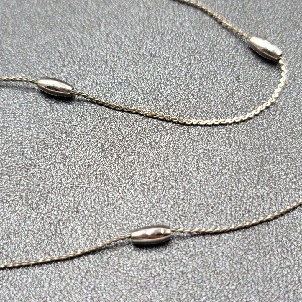 Vintage MONET Silver tone Chain Station Necklace 15" Small and Dainty