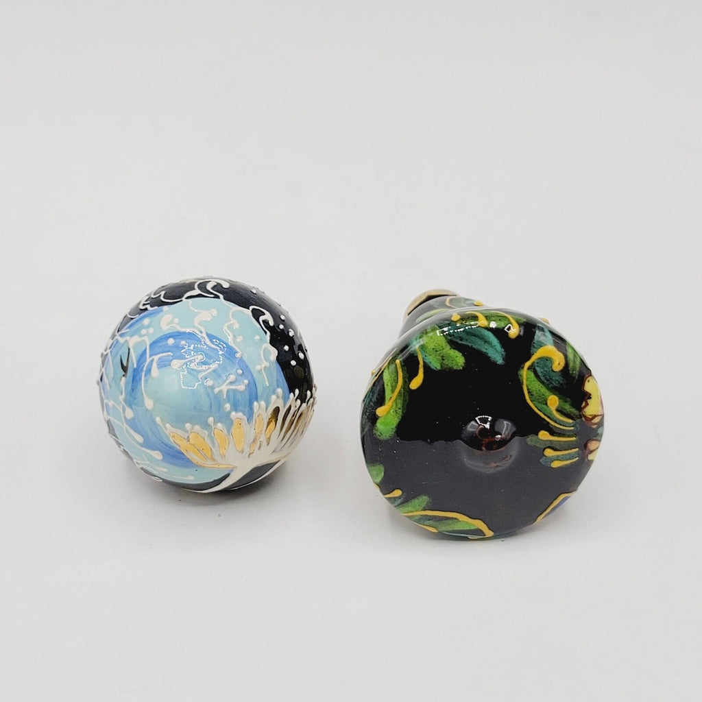 Hand Painted Christmas Ornament Uzbekistan Ceramic Butterflies Birds Lot of 2
