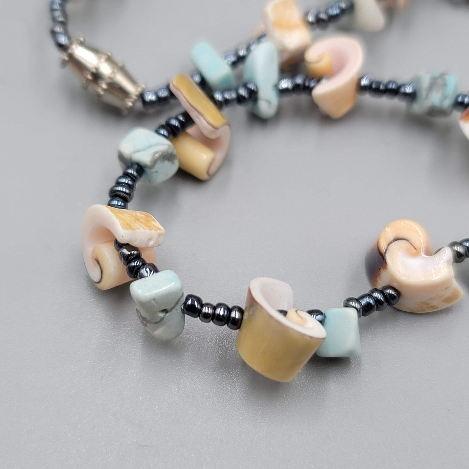Swirl Seashell Bead Necklace Beach Boho Multicolor 18"