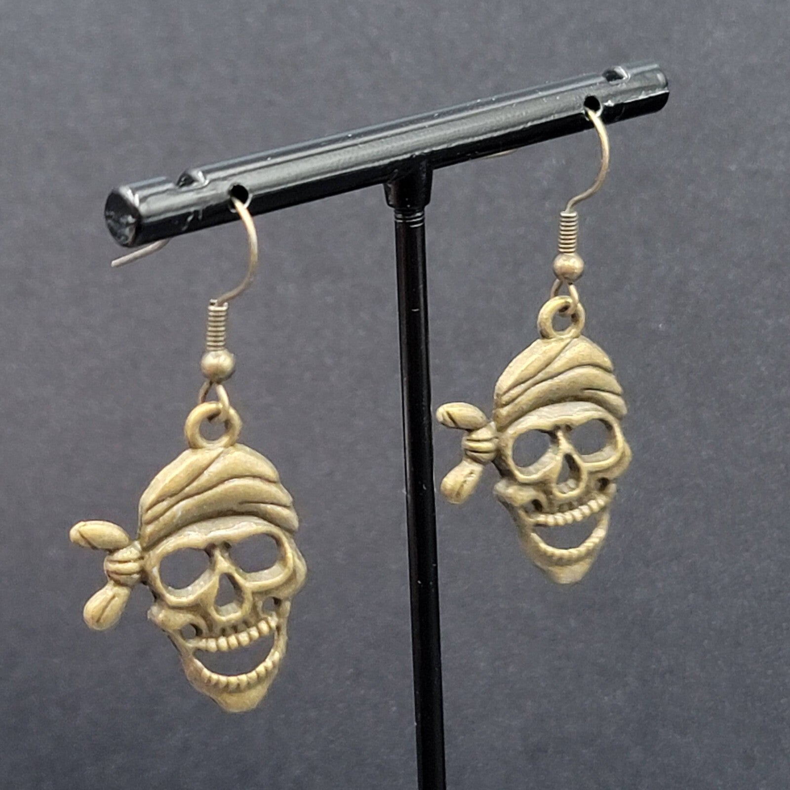 New Pirate Pierced Earrings Bronze tone Dangle 1 1/8"