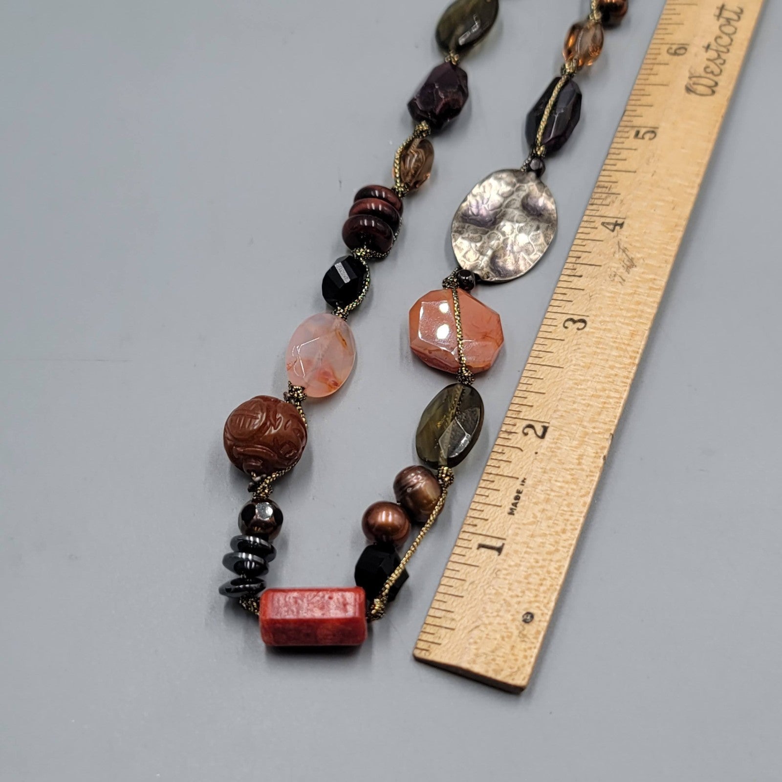 Sterling Silver Multi Bead Necklace Pearl Quartz Agate Multicolor 30"