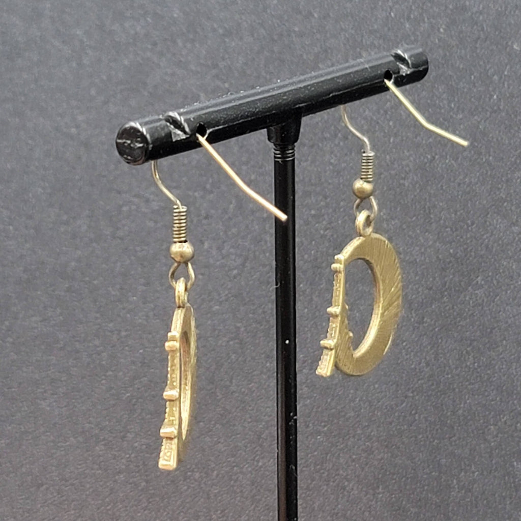 Crescent Moon Eiffel Tower Pierced Earrings Dangle Bronze tone New 7/8"