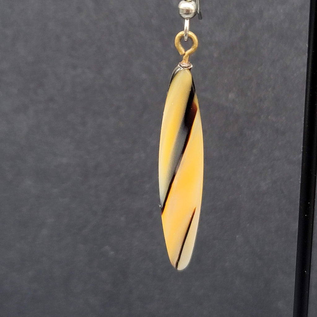 Vintage Pierced Earrings Pearlescent Brown Tan Resin Dangle 1.75"